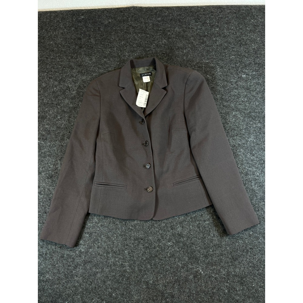 NWT J.Crew 100% Wool Blazer Jacket Womens P4 Petite Brown Button Crop Suit Coat